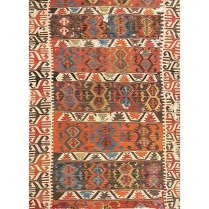 พรมขนสัตว์ทำมือขนาดใหญ่ Nayaab รูปทรงสี่เหลี่ยมผืนผ้า 9x12 ฟุต ลายเรขาคณิตสีแดงส้มคลาสสิก ทอแบบเรียบ สำหรับทางเข้าบ้าน-Paem-975 - Product Image 1