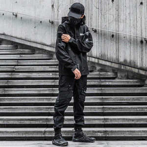 Chaqueta informal con capucha personalizada Cyberpunk Techwear para hombre Hip Hop de manga larga con múltiples bolsillos de lona impermeable y transpirable - Product Image 4