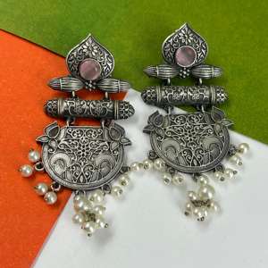Pendientes de plata oxidada estilo antiguo, tipo Jhumka de Bollywood, regalo para ella - Product Image 2