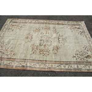 Alfombra de lana clásica turca Vintage 5 'X 7,8' (153X239cm) Beige Marrón Floral Área grande Patchwork Látex Pasillo Rectángulo Área - Product Image 3