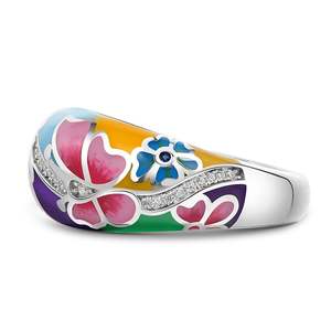 Bague de mode Jeulia en argent sterling émaillé, motif papillon et fleur, pour femme - Product Image 2