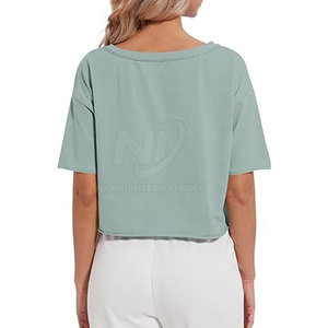 Top corto con cuello en V para mujer de calidad superior, ligero y duradero, 100% algodón para ropa informal de verano - Product Image 4