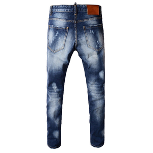 High Quality <b>Men</b> Denim Jeans Slim Fit <b>Stretch</b> Y2K Vintage Pencil Pants Ripped Custom OEM Bulk Wholesale - Product Image 2