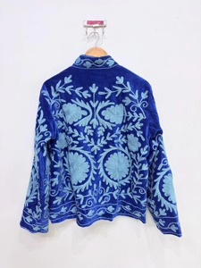 Chaqueta de terciopelo estilo chino con bordado floral, cuello mandarín, manga larga, ropa exterior informal para adultos, ropa de invierno - Product Image 2