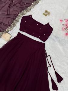 Launching Designer Wine colour Georgette Lehenga Choli & Dupatta Set with Pearl Work Embellissement for Women's Party Wear - Product Image 4