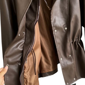 Veste en cuir véritable surdimensionnée respirante coupe-vent à fermeture éclair noire d'automne pour femmes Manteau en peau de mouton véritable en gros - Product Image 2