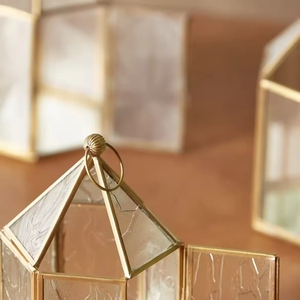 Designer Gold Finished Glass Metal <b>Tealight</b> Holder Candle <b>Lantern</b> for Home Ramadan Tabletop Decoration - Product Image 5