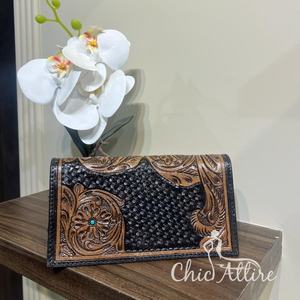 Nueva cartera tallada a mano de piel de vaca, carteras florales de cuero plegable, diseño de cuero con herramientas para mujer, Cartera de cuero genuino - Product Image 1
