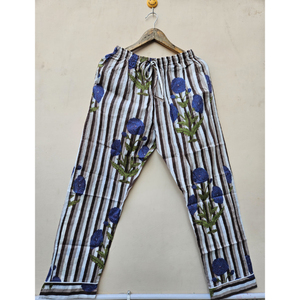 Conjunto de pijama de algodón con estampado Floral azul bohemio para mujer, diseño elegante con estampado de bloques, ropa de dormir cómoda y relajada para primavera - Product Image 3