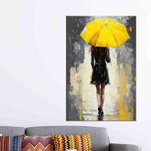 การตกแต่งห้องสาวสไตล์หรูหรา: งานศิลปะบนผ้าใบลายร่มสีเหลืองพิมพ์ลาย ห่อหุ้มอย่างดี - Product Image 1