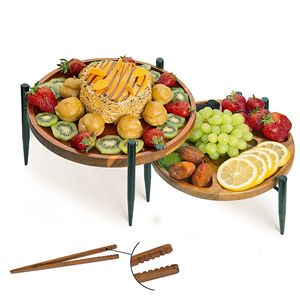 ถาดเสิร์ฟทรงกลมดูหรูหราและทันสมัยทำจากไม้พร้อมที่จับโลหะอุปกรณ์ครัวสำหรับโรงแรมบ้าน - Product Image 6