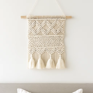 Suspension murale en macramé en coton fait main élégante, style fusion scandinave et sud-ouest, motif nature morte, lavable, salon, maison - Product Image 3