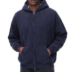 OEM ODM logotipo personalizado hombres cremallera ácido lavado Sudadera con capucha Vintage Streetwear 100% algodón invierno transpirable antiarrugas - Product Image 1