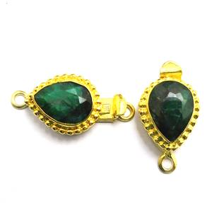 Fermoir de boîte de larme de pierre précieuse émeraude plaqué or 18 carats fermoir de fabrication de bijoux à 1-3 brins B626 Dimensions 27X14X10MM - Product Image 1