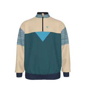 T6X 90's Style <b>Teal</b> Stand-Up Collar Active Sweater Zipper Closure <b>Tops</b> - Product Image 1