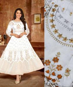 Fabulous Festival Wear Nueva llegada Anarkali Harina Longitud Vestido largo con Dupatta Georgette Tela Borde amarillo Ropa de manga regular - Product Image 2