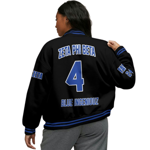 Zeta Phi Beta 1920 Fondateurs Varsity Blue White Jacket Sorority Letterman ZPB Greek Life Chenille Patch Style - Product Image 2
