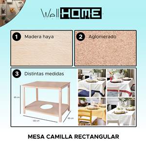WELL HOME Mesa de comedor con pedestal de madera sin barnizar 102x65x65 cm - Product Image 2