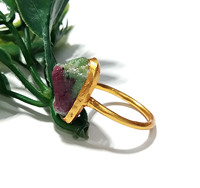 Anillo de Plata de Ley Chapado en Oro con Piedra Preciosa de Rubí Zoisita, Hermoso Anillo de Piedra de Rubí Zoisita en Bruto, Regalo para Mujer
