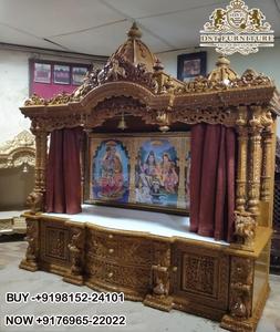Fancy Laser Cut Traditional Teak Wood <b>Home</b> Mandir with Beautiful Marble Look Hand Carved Brown Pooja <b>Temple</b> - Product Image 6
