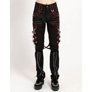 Pantalon contrasté noir et rouge avec chaînes, style emo punk gothique, 2026 - Product Image 5