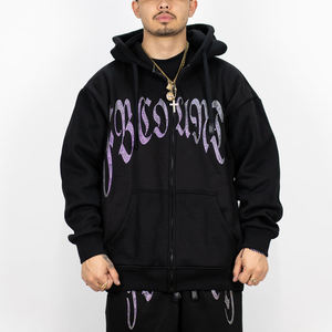 Sweat à capuche zippé en coton mélangé avec strass personnalisé de haute qualité pour hommes - Product Image 1