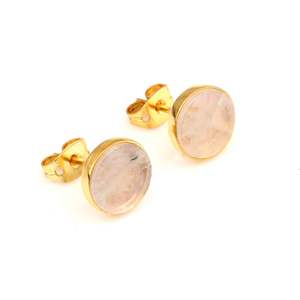 STUD021 joyería fina de moda 9mm Arco Iris piedra lunar plata esterlina chapado en oro Stud pendientes piedras preciosas naturales bisel ajuste regalo - Product Image 1