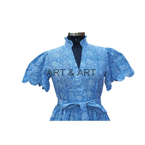 Minivestido Kangura de algodón para mujer, bloque de mano, estampado Floral, lindo estilo diario, ropa de fiesta informal con patrón sólido, bata de mujer - Product Image 2