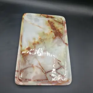 ถาดเสิร์ฟหินอ่อนโอนิกซ์สีขาวทรงสี่เหลี่ยมผืนผ้าถาดหินโอนิกซ์สีเขียว - Product Image 5