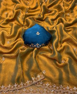 Dernier créateur traditionnel Fendy Silk Saree Indian Fashion Digital Print avec broderie Work Exclusive Fancy Party Wear - Product Image 5