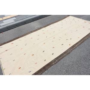 Tapis moderne classique en laine marron blanche de 5,3x11.5ft, patchwork turc, tissage plat, tapis de salon de 9x12, taille 4m, largeur peluche - Product Image 2