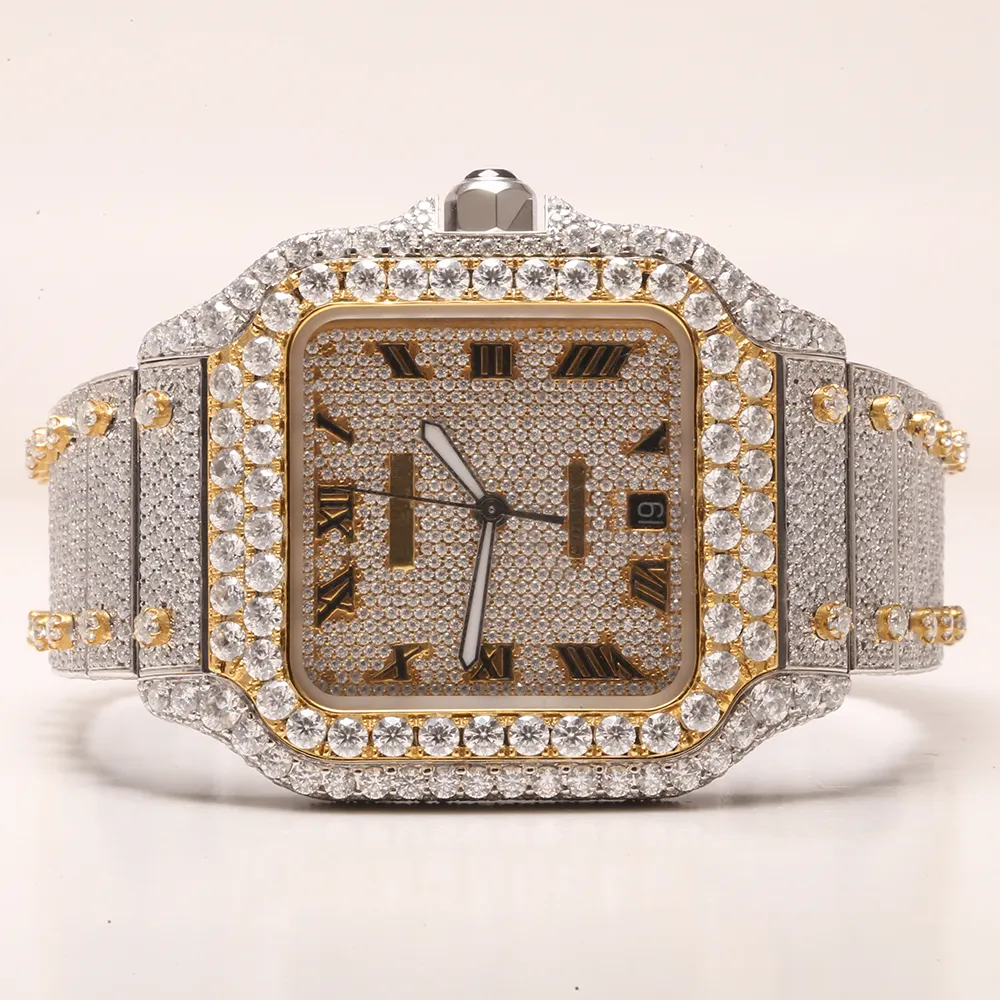 2023new arrival brand iced out high quality luxury gold silver original customized hip hop men moissanite diamond wrist watch