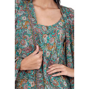 Conjunto de Kimono y Camiseta de Seda 100% para Mujer, Estampado Paisley Verde y Rosa, Bata Suave Tejida para el Hogar o la Noche, Talla Única, Regalo para Ella - Product Image 5