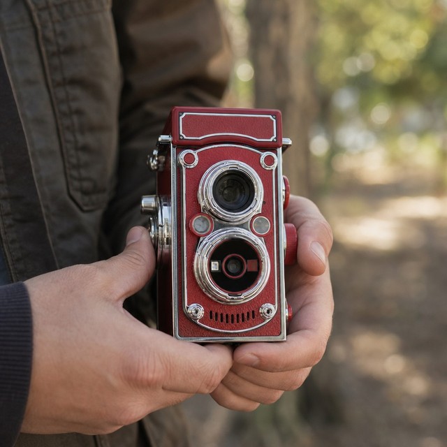 Retro TLR Twin Lens Digital Camera Vintage Film Style Compact Video Camera for Gift and Campus Use