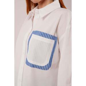 Camisa Casual de Algodón con Detalle de Bolsillo y Rayas Blancas para Mujer, Marca Lustrin, para Venta al Por Mayor - Elegante y Cómoda - Product Image 6