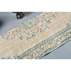 Tapis turc Vintage 2.5 X 8.5ft Beige Vert Patchwork Design Laine Matériel Latex Tabriz pour Maison Salon Chevet 2 Pouces de Large - Product Image 5