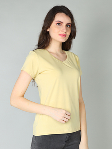 เสื้อยืดคอวีแฟชั่นสำหรับผู้หญิงผ้าคอตตอนแบบลำลองสำหรับ100% - Product Image 4