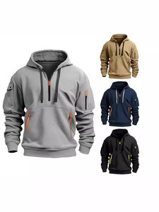 Men's Casual Sports <b>Hip</b>-Hop Pullover Hoodie With Multi Zippered Arm Embroidered Badge Hoodies & Sweatshirts - Product Image 2