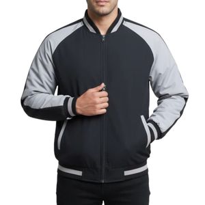 Contrast Sleeve Raglan Varsity Jacket <b>Men</b> Black And <b>Grey</b> Baseball Bomber Jacket Custom Logo Embroidery Streetwear Fashion <b>Coat</b> - Product Image 1