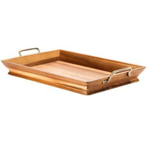 Elegante Bandeja de Servir de Madera de Acacia con Asas de Metal Dorado, Bandeja Decorativa para Encimera de Cocina, Bandeja para Café a Excelente Precio - Product Image 1