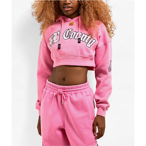 เซ็ต2ชิ้นเสื้อครอปมีฮู้ดสำหรับผู้หญิงชุดวิ่งกางเกงสองชิ้นสีชมพูเสื้อครอปสูทแบบมีฮู้ดสำหรับฤดูใบไม้ร่วง - Product Image 1