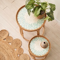 Mobilier d'intérieur décoration de salon table ronde avec incrustation de nacre tables en rotin au meilleur prix
