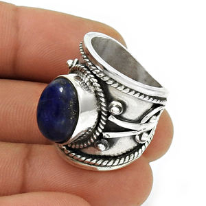 Anillos de ajuste de bisel de lapislázuli Natural de Plata de Ley 925 personalizados, anillo de fiesta de piedras preciosas Vintage hecho a mano para mujer, joyería fina - Product Image 2