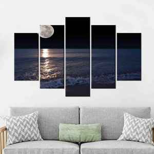 Décoration murale sur toile avec vue sur la mer et la lune : Art mural paysager imprimé moderne, lot de 5 : Gallery Wrap - Product Image 1