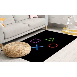 Alfombra con Estampado de Formas de Neón: Alfombra Negra Antideslizante para Sala de Juegos, Alfombra Suave No Tejida - Product Image 3