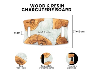 Plateau de service rectangulaire en bois d'acacia et résine époxy fabriqué à la main Plateau de cuisine et de salle à manger de luxe rustique avec design Live Edge - Product Image 5
