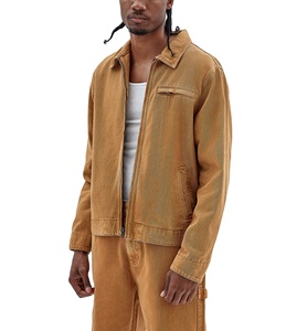 Veste de travail zippée en coton sergé personnalisé pour hommes veste de créateur OEM de marque à patch brodé personnalisé vieilli pour homme - Product Image 3