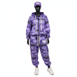 Survêtement décontracté pour homme, matière polyester premium 280 GSM, toucher doux, impression par sublimation de logo violet, tailles plus grandes - Product Image 6