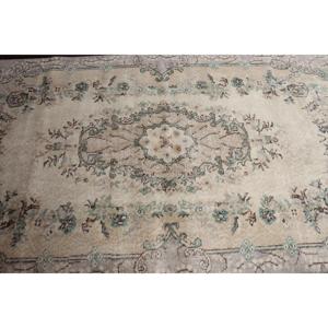 Alfombra Turca de 4.1x7.7 pies, Alfombra Vintage, Alfombra de Lana con Diseño de Plantas y Árboles en Gris Azulado - Product Image 4