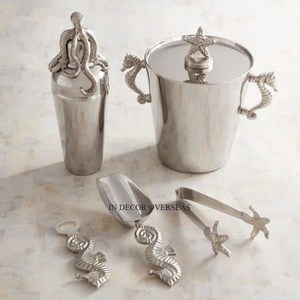 Seau à vin moderne et créatif de concepteur de boissons à texture martelée enduite de poudre de couleur bleue pour les mariages et les fêtes - Product Image 3